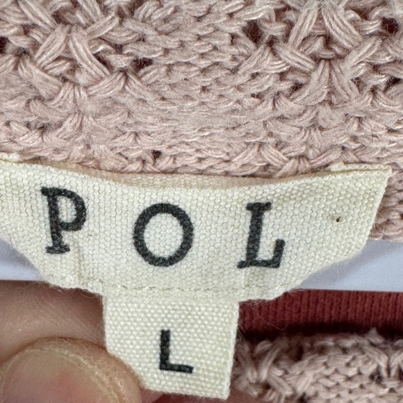 POL Patchwork Peace Sign Sweatshirt Coral Pink Distressed Boho Size L FLAWED - Picture 5 of 8